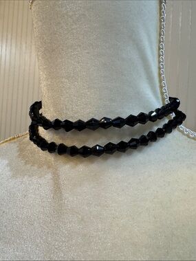 Vintage Black Beaded Double Strand Choker Fashion Statement Necklace Adjustable